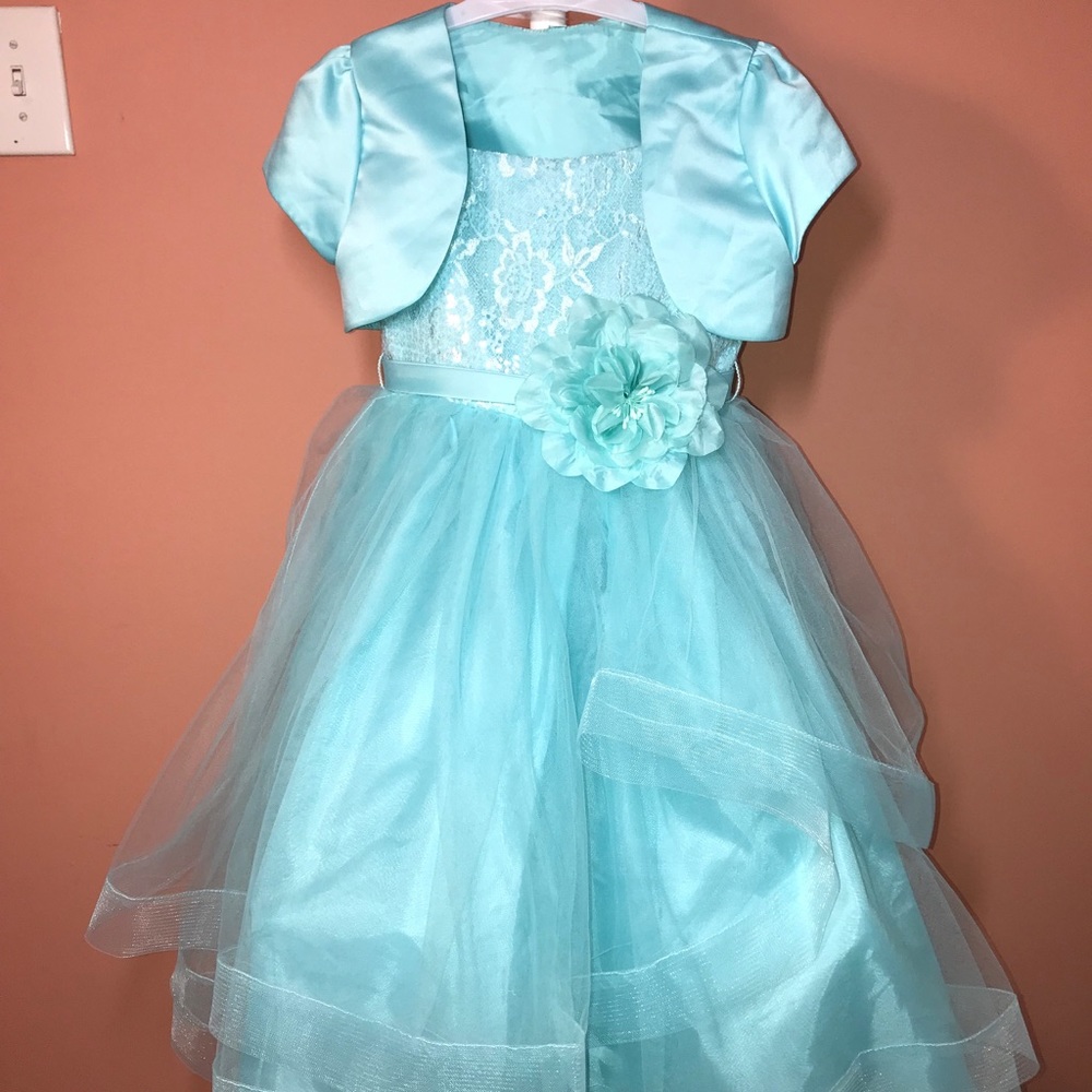 Tip Top Party Pageant Girls Dress Size 6 Turquoise